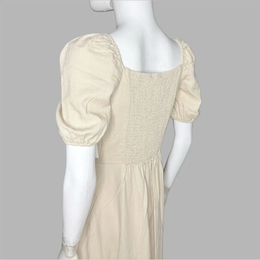 Ellen Tracy Cream Puff‎ Sleeve Linen Blend Peasant Midi Dress